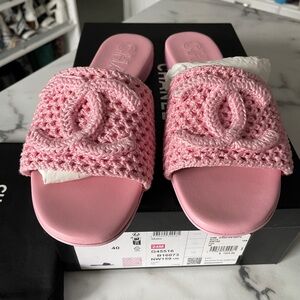 Chanel Barbie pink mules box/receipt, ribbon, flower and Chanel gift